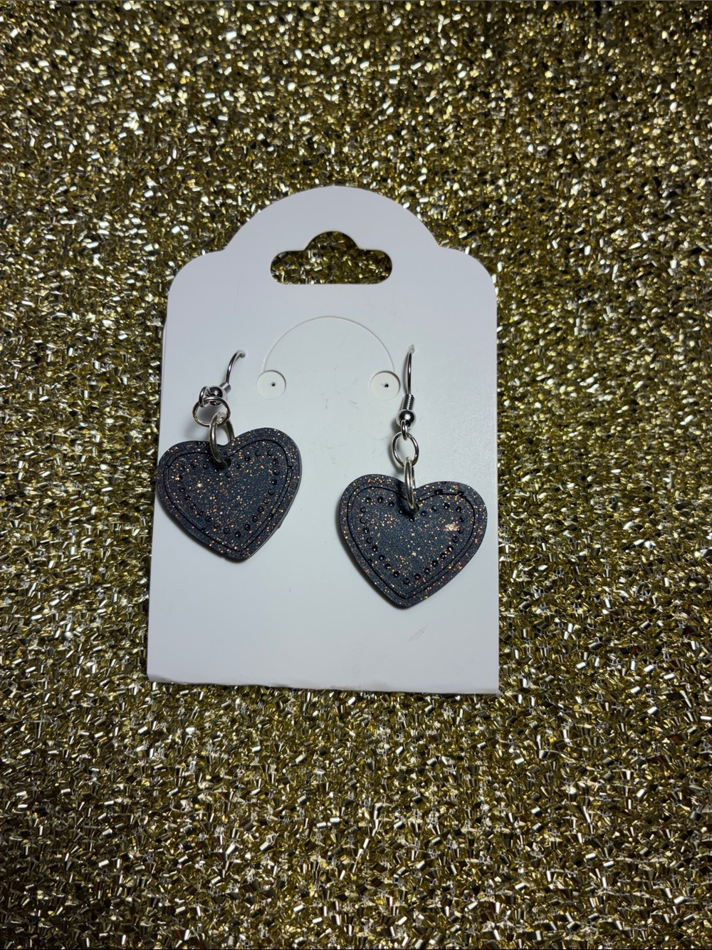 Black with gold heart earrings